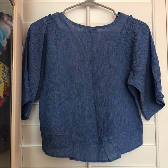 [5 for $25] Denim like butterfly sleeve crop top - Picture 3 of 3